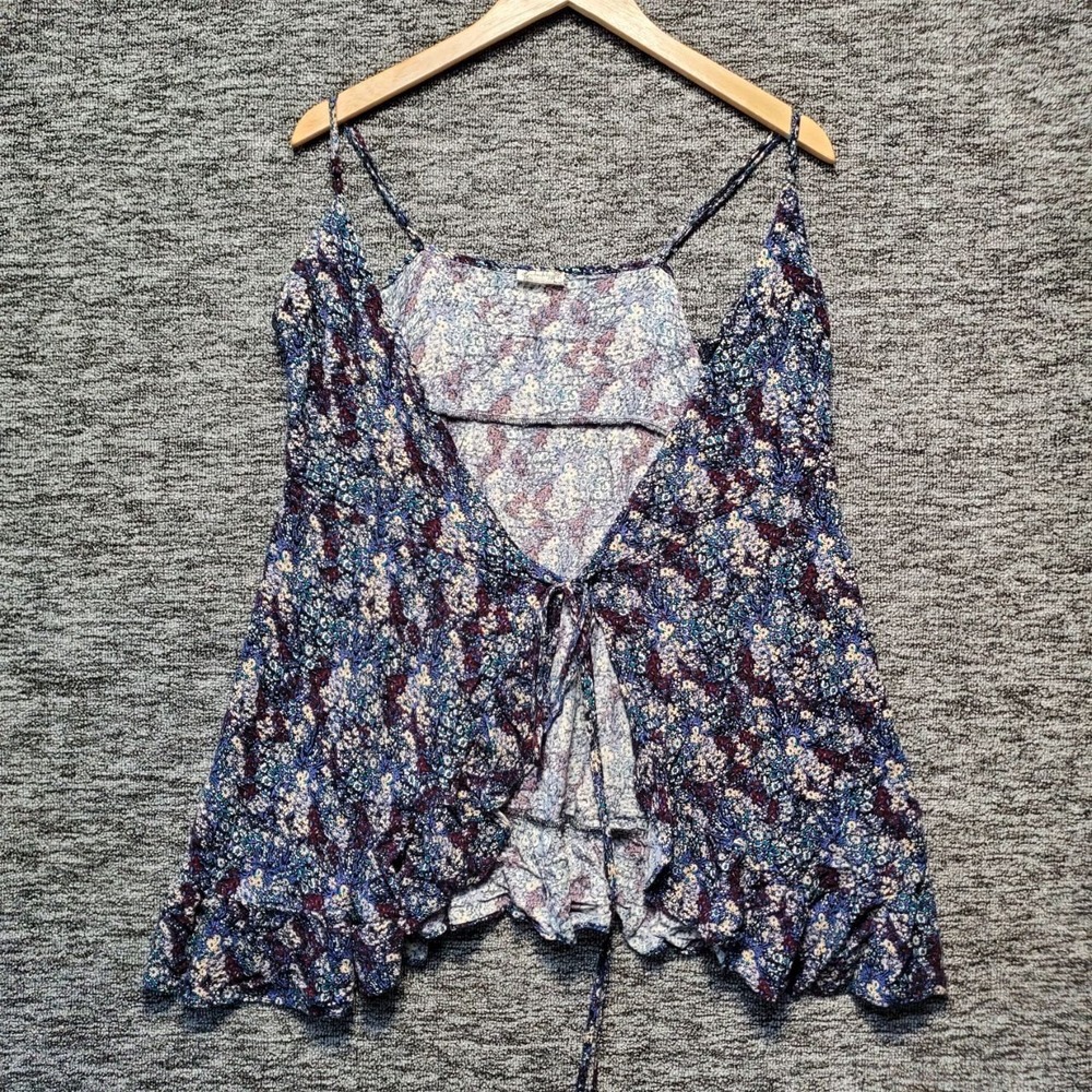 Intimately Free People Small Floral Tie Front Cami Tank Top Blue Purple Peplum